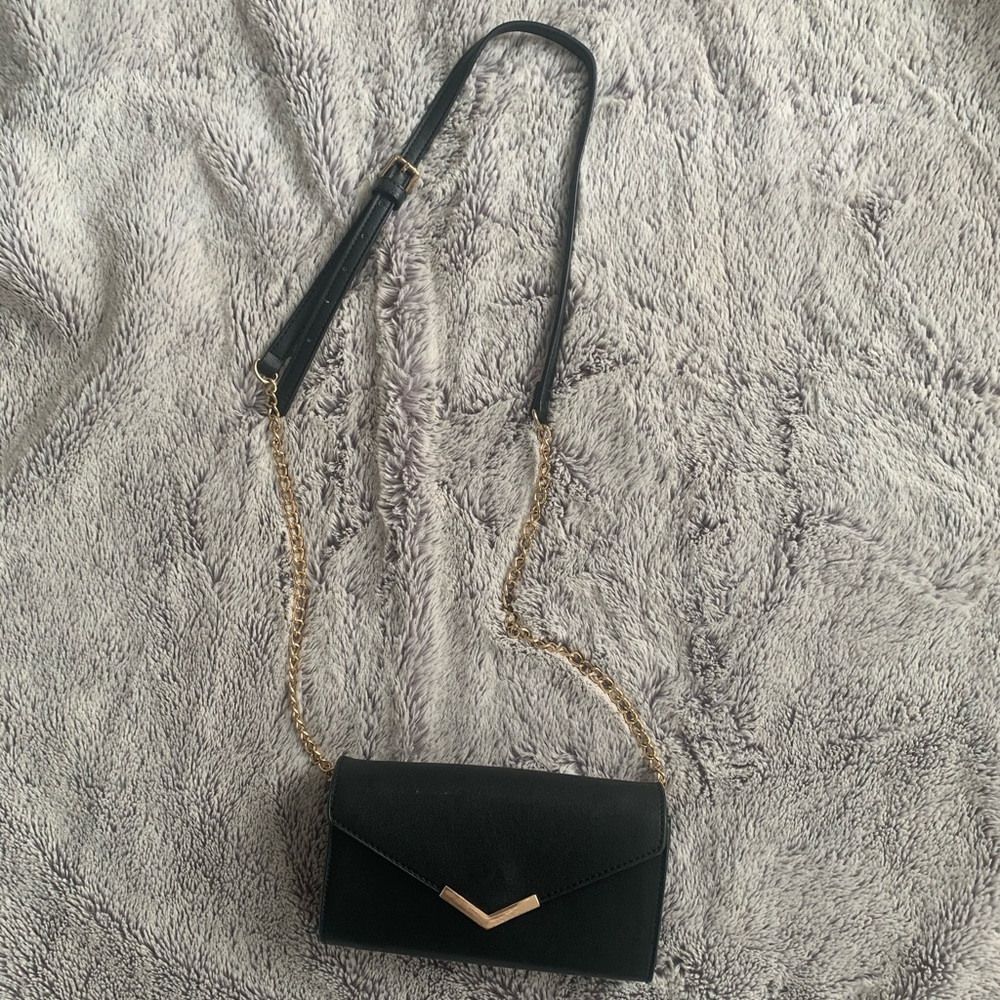 Black Crossbody Purse, gold chain, vegan certified